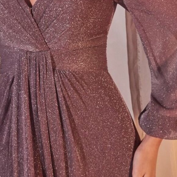 NEW FORMAL SHEATH LONG SLEEVES DRESS W/ V-NECK & GLITTER EMBROIDERY CD CK2141 - Picture 6 of 11